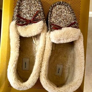Old Navy Gold glitter moccasin slippers